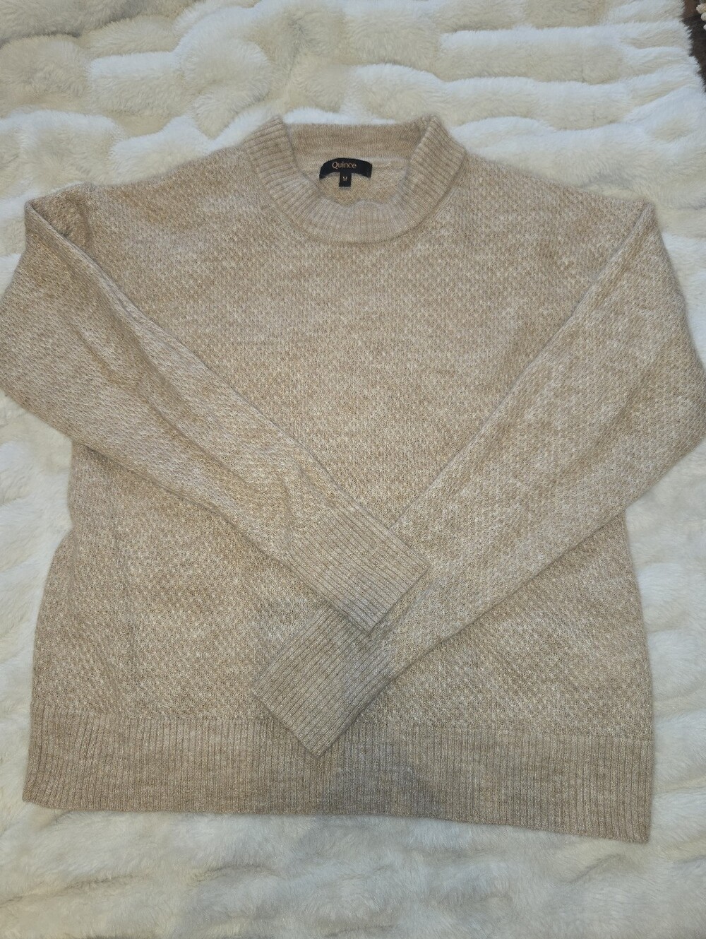 Quince Baby Alpaca-Wool Diamond Stitch [Medium] Crewneck Sweater Camel Tan